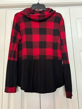 Women's Red & Black Buffalo Plaid Hooded Turtleneck Sweater